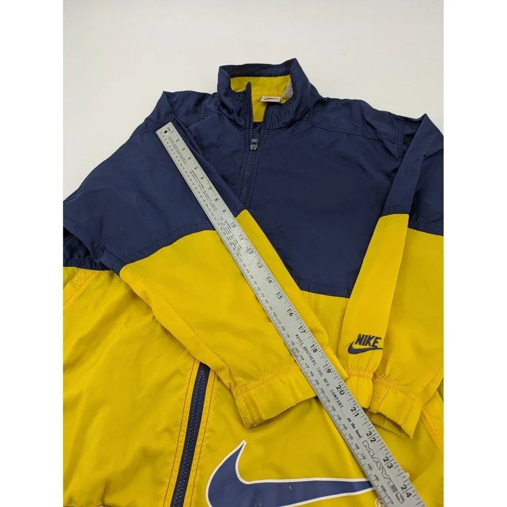 VTG 90s Nike Big‎ Swoosh Windbreaker Jacket Kids Large Blue Yellow Colorblock L